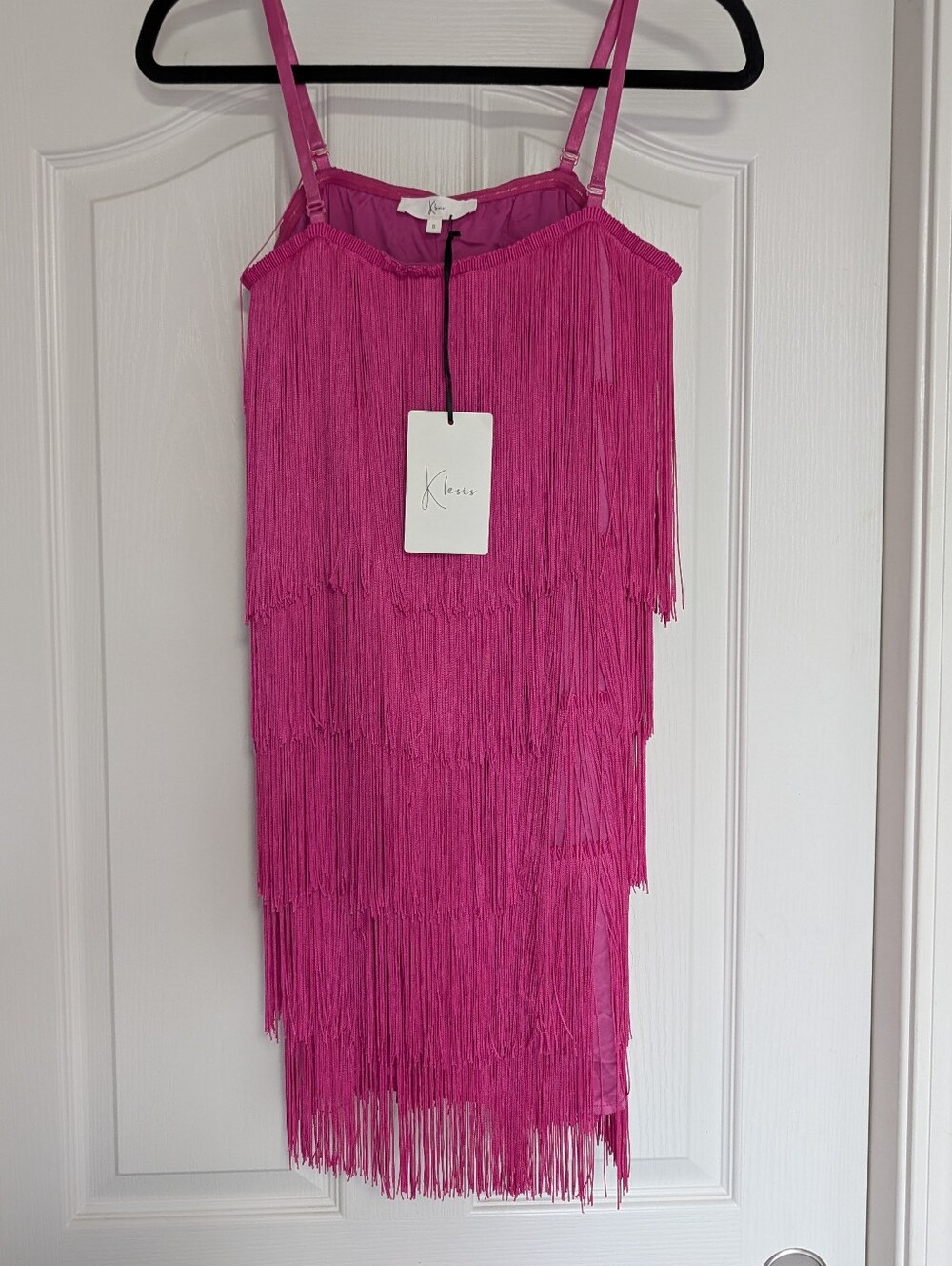 Klesis Women S Hot Pink 5 Tiered Fringe Mini Dress NWT Barbie Party Bachelorette